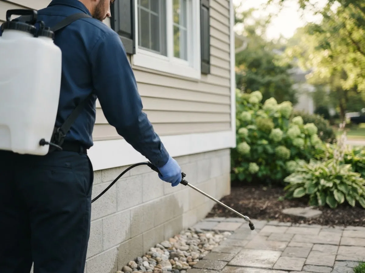 Pest control technician inspecting a home in Bombay, NY